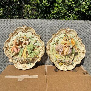 Porcelain Romantic Couple Plaque Pucci Capodimonte Italy Rare Pair